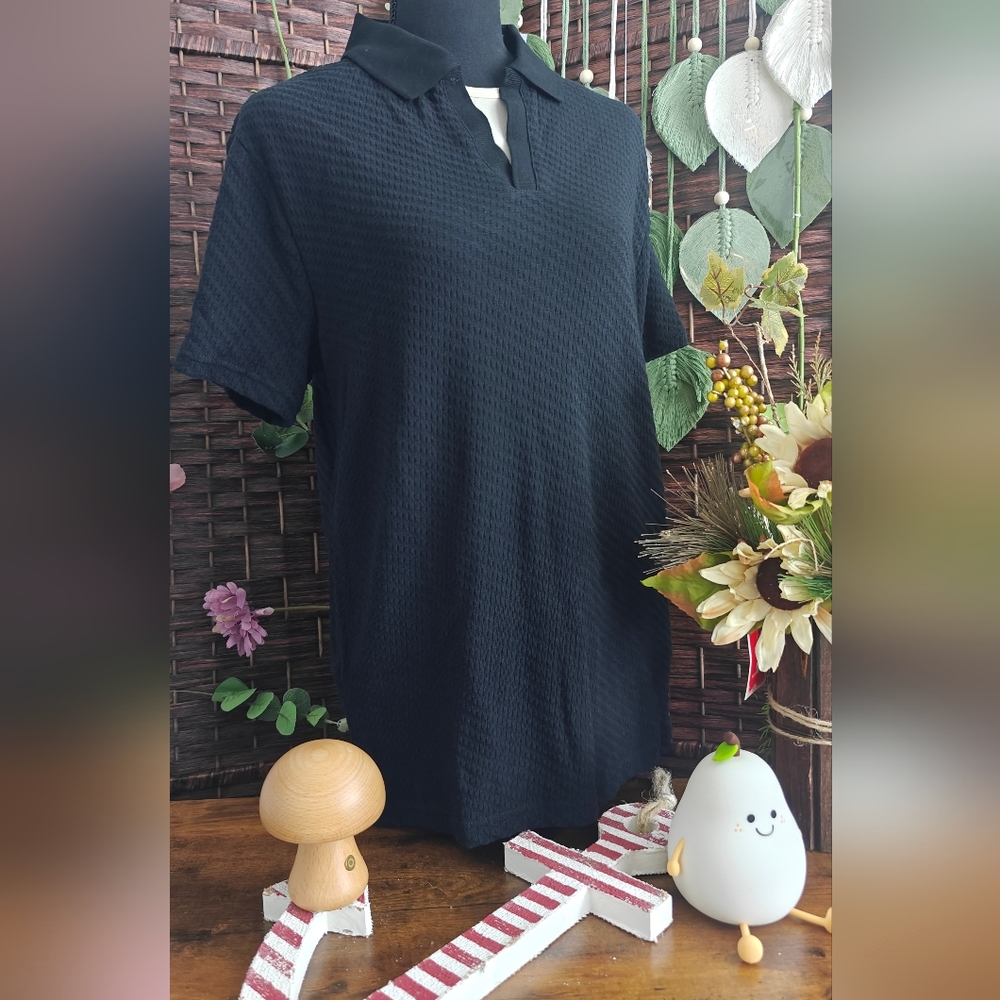 BUY ONE GET ONE FREE Black Textured Polo Shirt